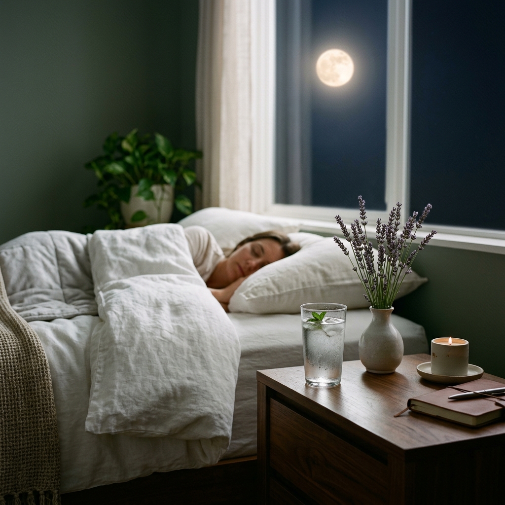 Cooling sleep environment with a glass of water on a nightstand