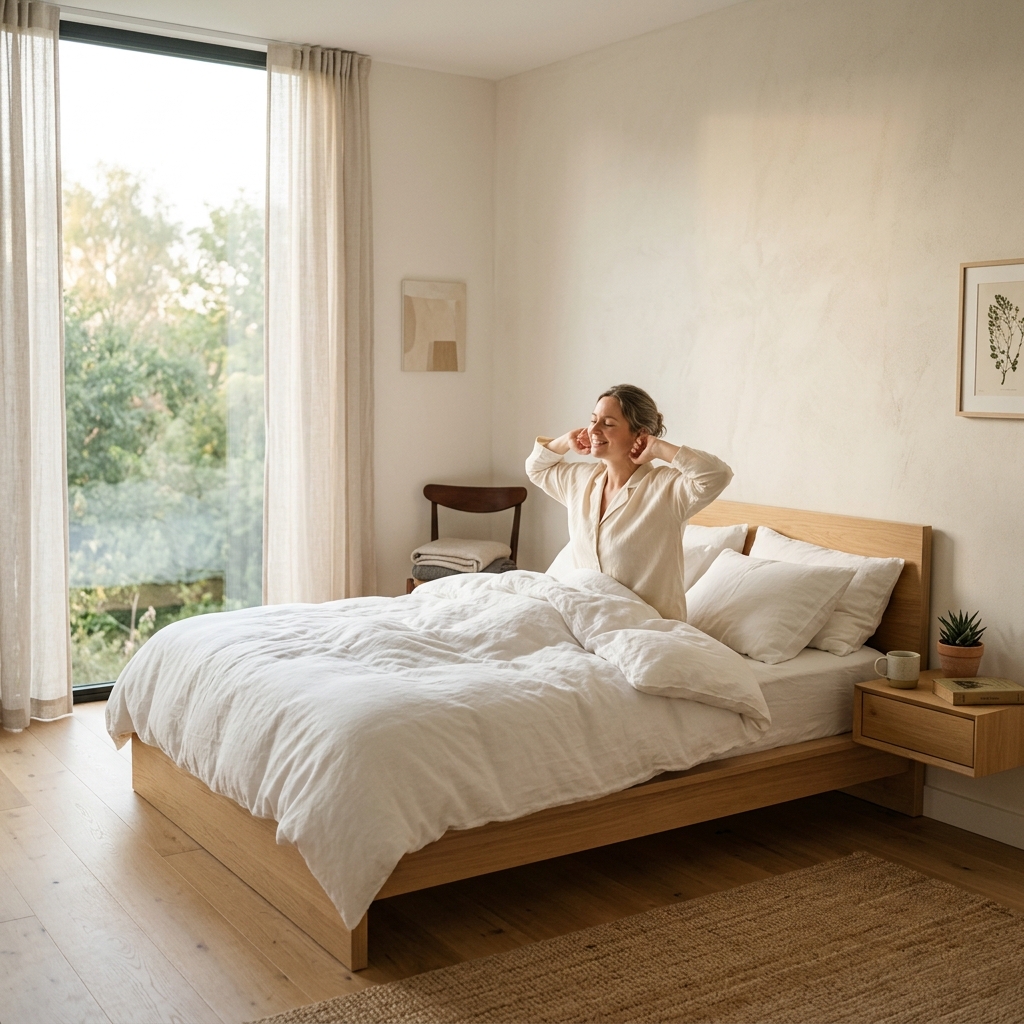 Calm morning light entering a bedroom