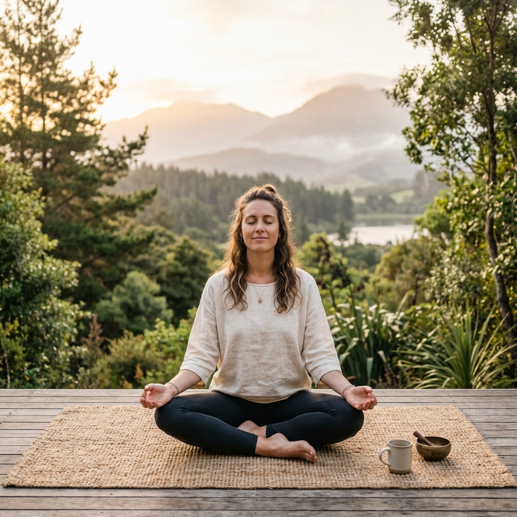Woman meditating outdoors in peaceful nature