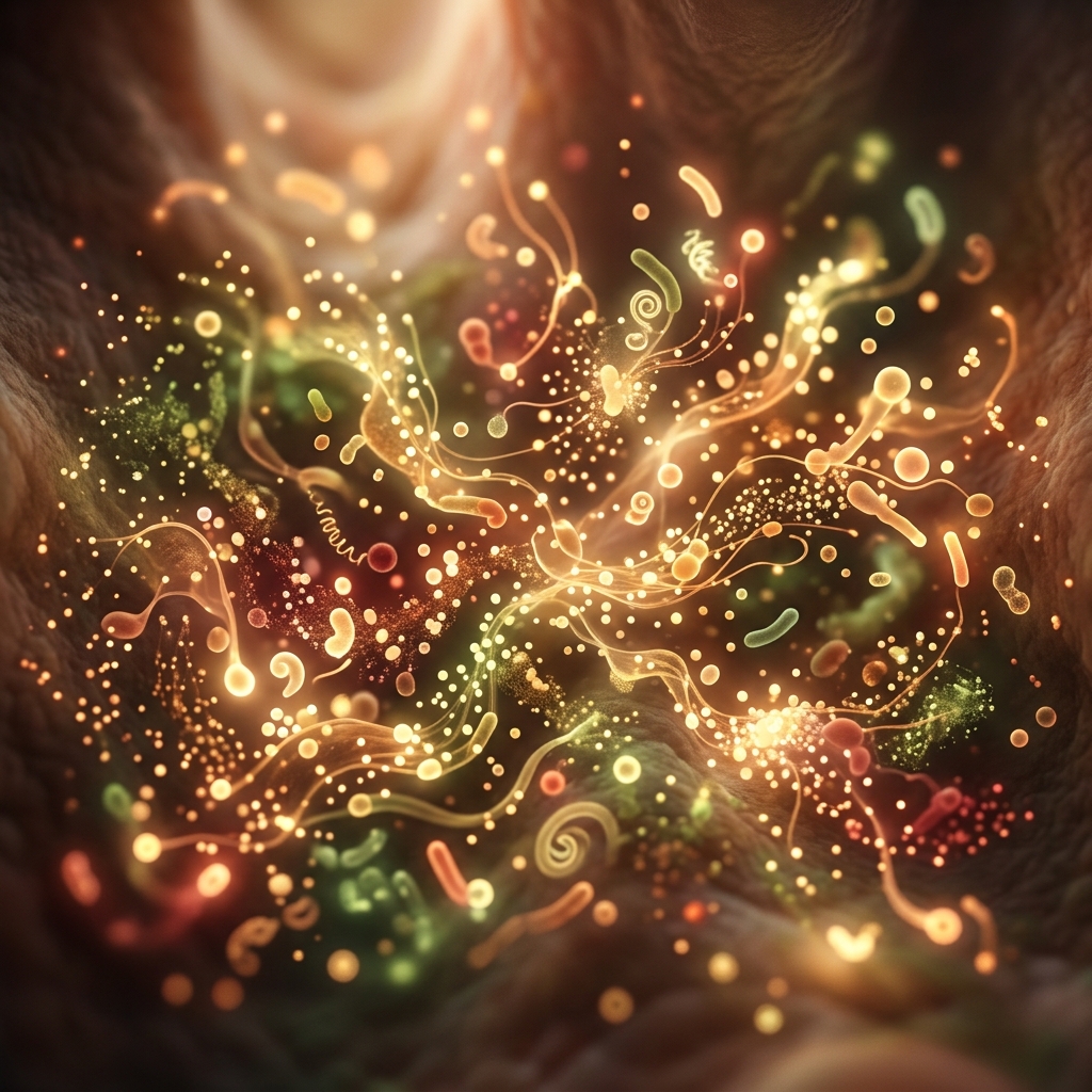 Abstract glowing representation of a healthy gut microbiome